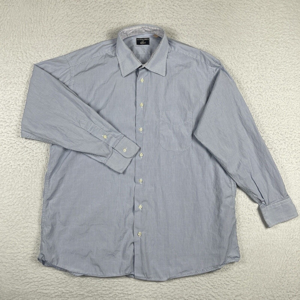 Gitman Bros Shirt Mens 17.5-34 Blue White Check Made In USA Belk Workwear Casual